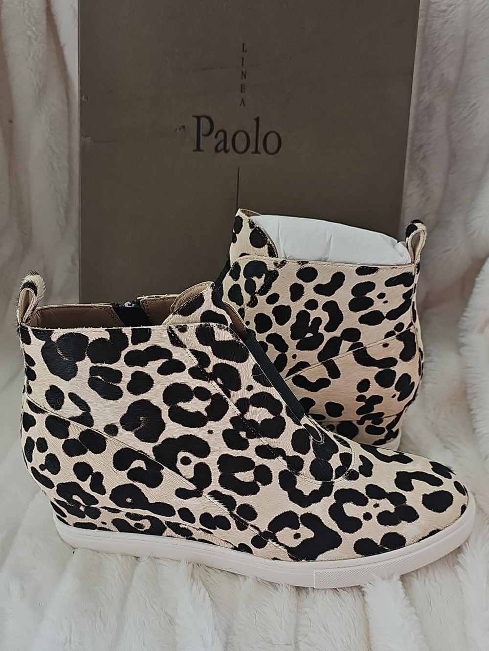 Paolo Leopard-Print Wedge Booties in Black & Cream
